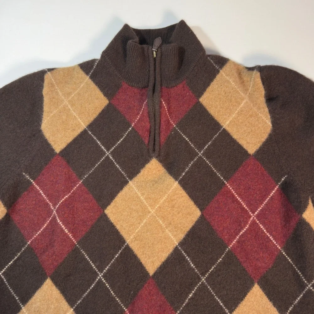Brooks Brothers Argyle Sweater Kids XXL Brown Excellent Lambswool Quarter-Zip